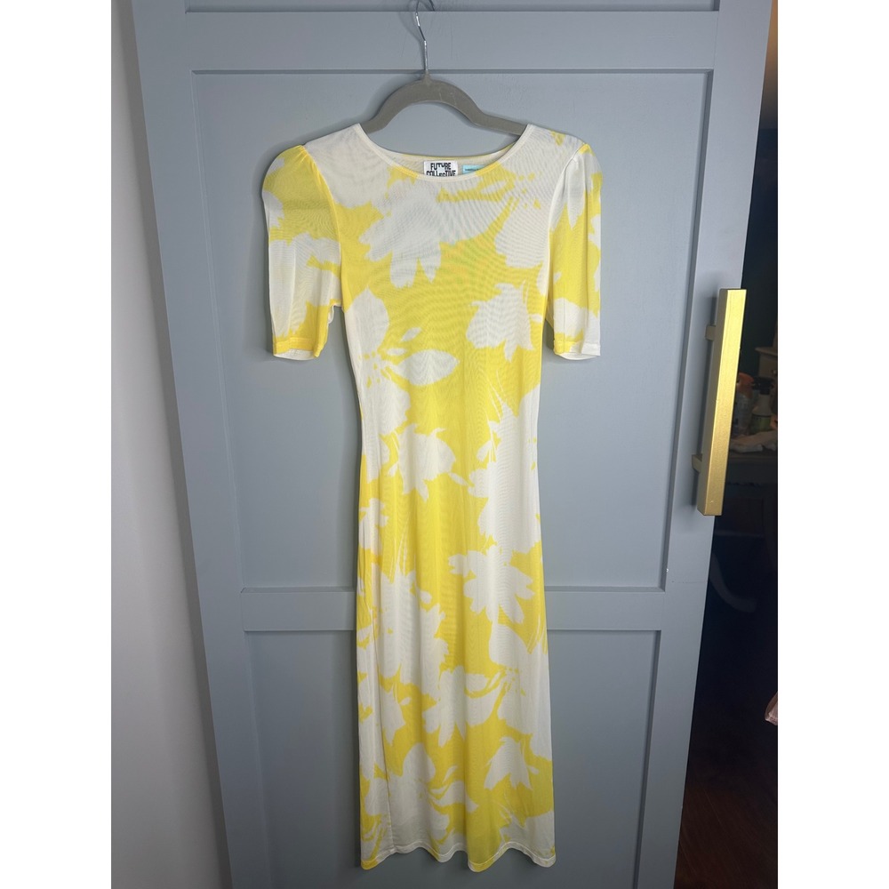 Future Collective Gabriella‎ Karefa-Johnson Yellow Floral Mesh Midi Dress XXS